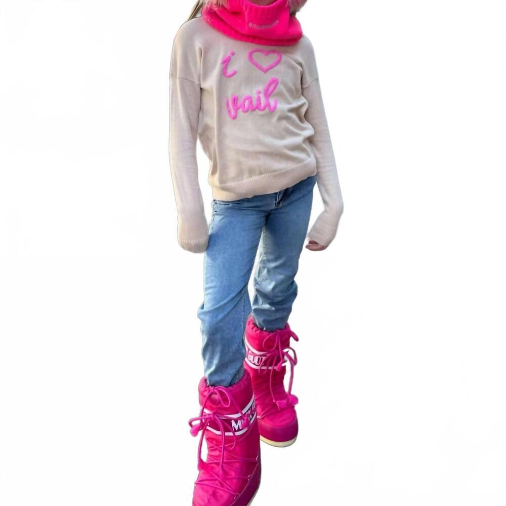 NEW AUTUMN CASHMERE girl's i heart vail sweater in latte/lipstick